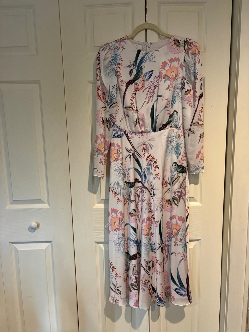 Ted Baker Floral Print Long Sleeve Dress in Soft Pink